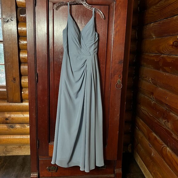 JJ's House Dusty Blue Lined Sleeveless Bridesmaid/Prom Sash Gown, Size 2 - Picture 11 of 11